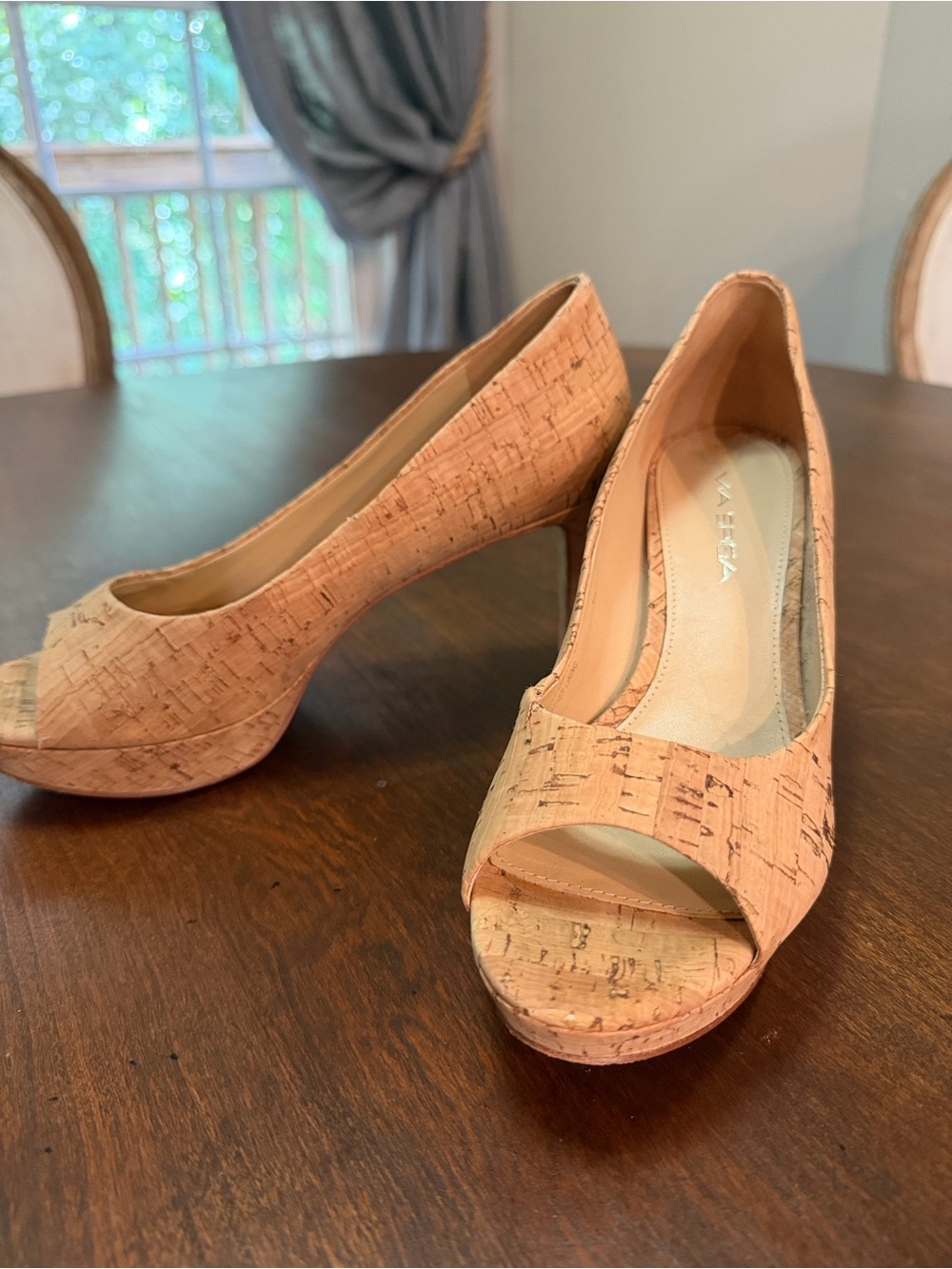 Via Spiga Peep-Toe Cork Wedge Pumps